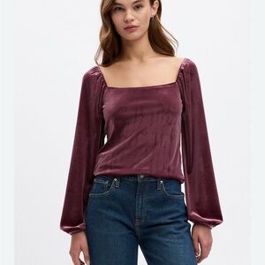 Elegant Velvet Square Neck Top - Purple
